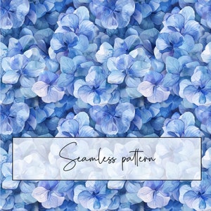 Watercolor Blue Hydrangea Seamless Pattern, Floral Repeat Pattern, Printable Card, Sublimation, Digital Download