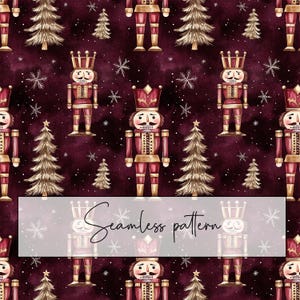 Schiaccianoci di Natale bordeaux scuro, modello senza cuciture, motivo ripetuto festivo, carta digitale, creazione di regali, diario, download digitale