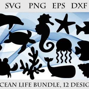 Ocean Life silhouet bundel SVG png eps dxf Cricut gesneden bestand zeedieren vector clipart digitale download