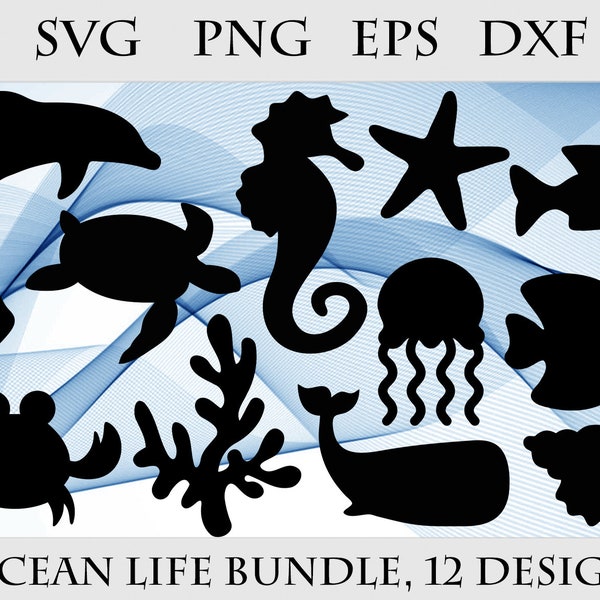Ocean Life Silhouette Bundle SVG png eps dxf Cricut Cut File Sea Animals Vector Clipart Digital Download
