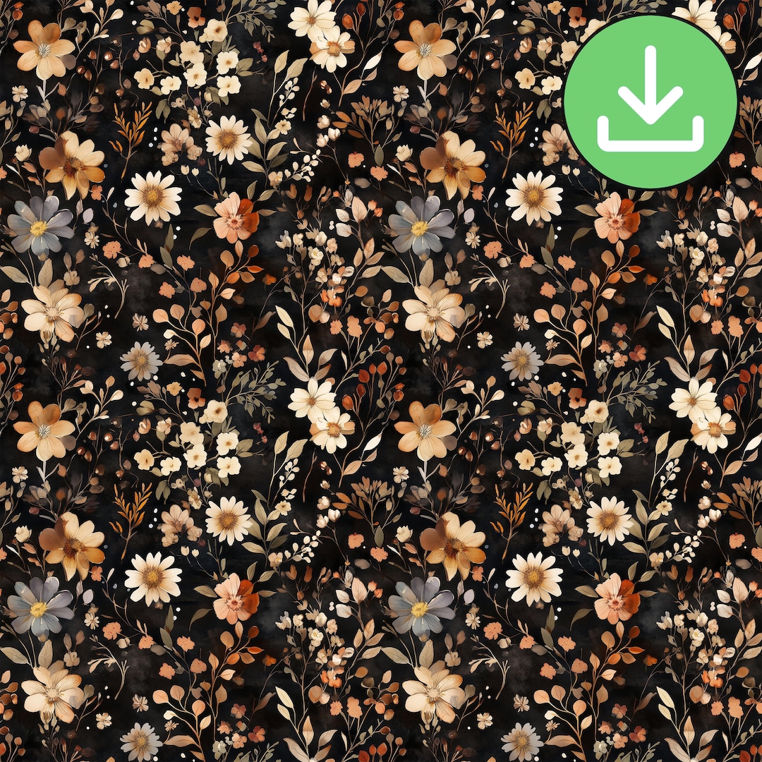 Fall Dark Pattern Dark Fall Floral Seamless Pattern, Dark Brown Autumnal Rust Dried ...