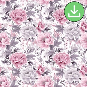 Pink And Gray Floral Seamless Pattern, Light dusty Pink Flower Repeat Pattern, Fabric Pattern, Wallpaper, Paper, Digital Download