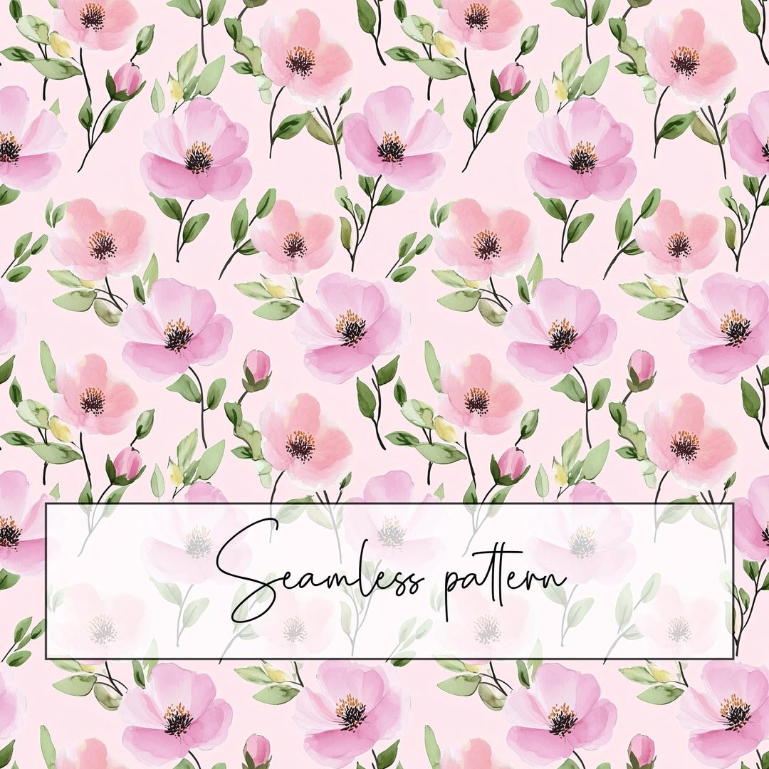 Pastel Pink Green Floral Seamless Pattern, Elegant Flowers Pink ...