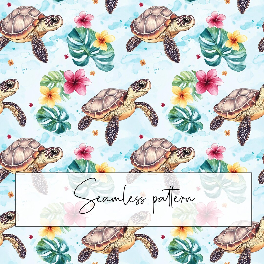 Watercolor Tropical Turtle Seamless Pattern, Repeat Pattern, Summer ...