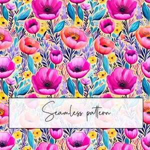 Akvarell ljusa färgglada blommor sömlösa mönster, fuchsia rosa blommigt upprepande mönster, tygmönster, tapetdesign, digital nedladdning