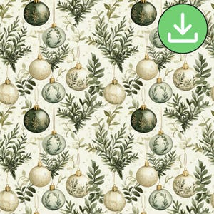 Modèle sans couture de boules de Noël vertes, ornements de sapin de Noël répétez le carreau, imprimable, téléchargement numérique