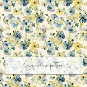 Loses Aquarell gelb blau grün Florales nahtloses Muster, Blumenrapport, Stoffmuster, Tapetendesign, Papier, digitaler Download