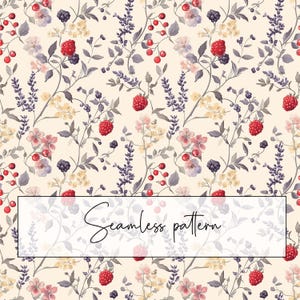 Vintage Style Berry Seamless Pattern, Currant Blackberry Raspberry Repeat Pattern, Digital Paper, Digital Download