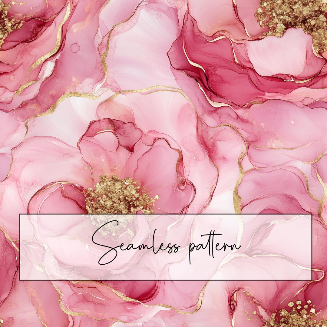 Roses Patterns Ink Pink Roses Alcohol Ink Seamless Pattern, Gold Accents (digital Download ...