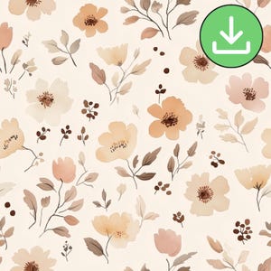 Seamless Beige Floral Pattern, Light Neutral Delicate Flowers Repeat Pattern Tile, Natural Colors, Ditsy, Watercolor, Boho, Digital Download