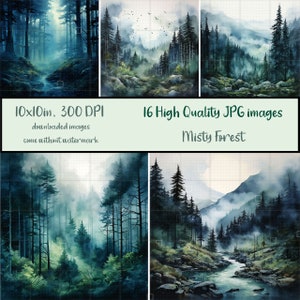 Dark Misty Forest, Bundle of 16 JPG Images, Foggy Forest and Mountains, Journaling, Scrapbooking, Digital Download