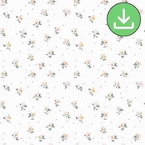 Patrón sin costuras de pequeñas flores ditsy, flores pastel con textura de fondo blanco, mosaico repetido, estilo vintage, descarga digital