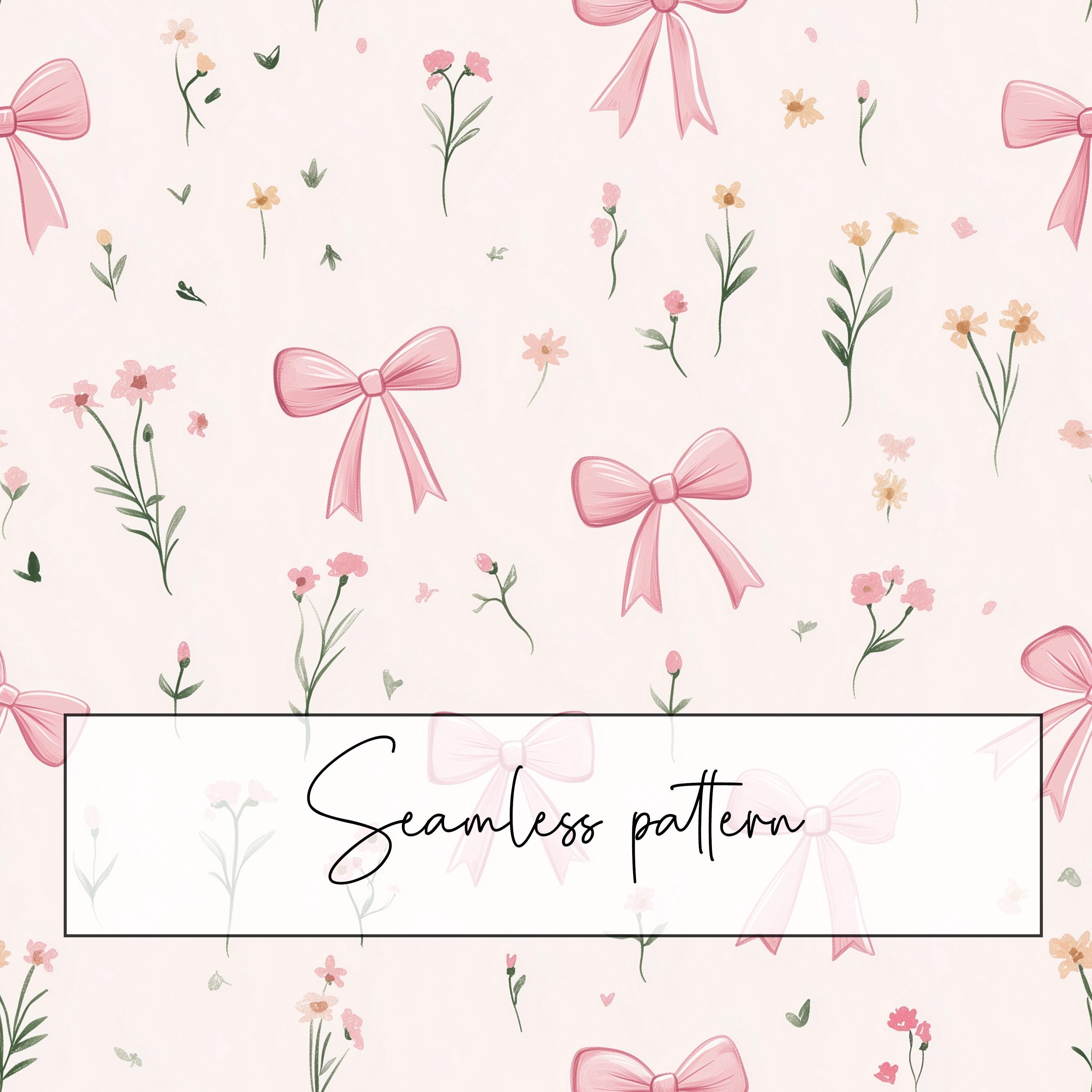 Pink Bows With Ditsy Flowers Seamless Pattern, Girly Cute Floral Repeat ...