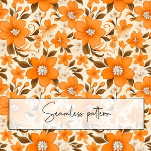 70s Orange Floral Seamless Pattern, 1970s Colors Orange Brown Flowers Repeat Pattern, Fabric, Textile, Wallpaper, Paper, Digital Download