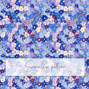 Blau und lila Ditsy Blumen nahtlose Muster, florales Rapportmuster, Stoffmuster, Tapete, digitales Papier, digitaler Download