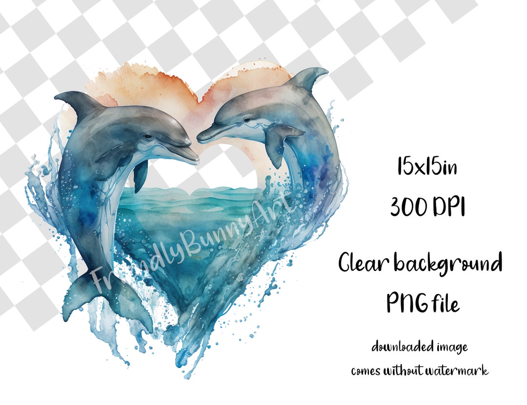 Watercolour Dolphins PNG, Dolphin Couple Art, Two Dolphins Heart Clear ...