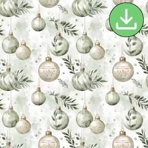 Sage Green Christmas Baubles Seamless Pattern, Neutral Minimalist Xmas Repeat Pattern Tile, Printable, Digital Download