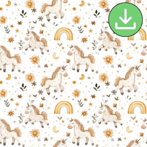 Naadloos eenhoornpatroon, Boho Rainbow Repeat-tegel, neutraal kinderkamerdecor (digitale download)