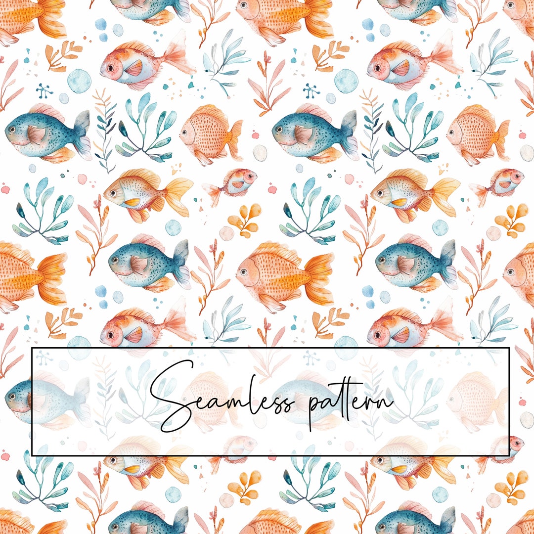 Cute Fish Seamless Pattern, Blue and Orange Fish Repeat Pattern ...