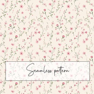 Ditsy Pink Blume Musterdesign, Wildblumen Floral Beige Hintergrund wiederholen Muster, niedlichen Vintage-Stil, digitales Papier, digitaler Download