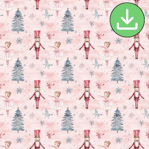 Weihnachten Nussknacker und Ballerina Musterdesign, festliches blass rosa Rapportmuster, digitales Papier, Basteln, Journaling, digitaler Download