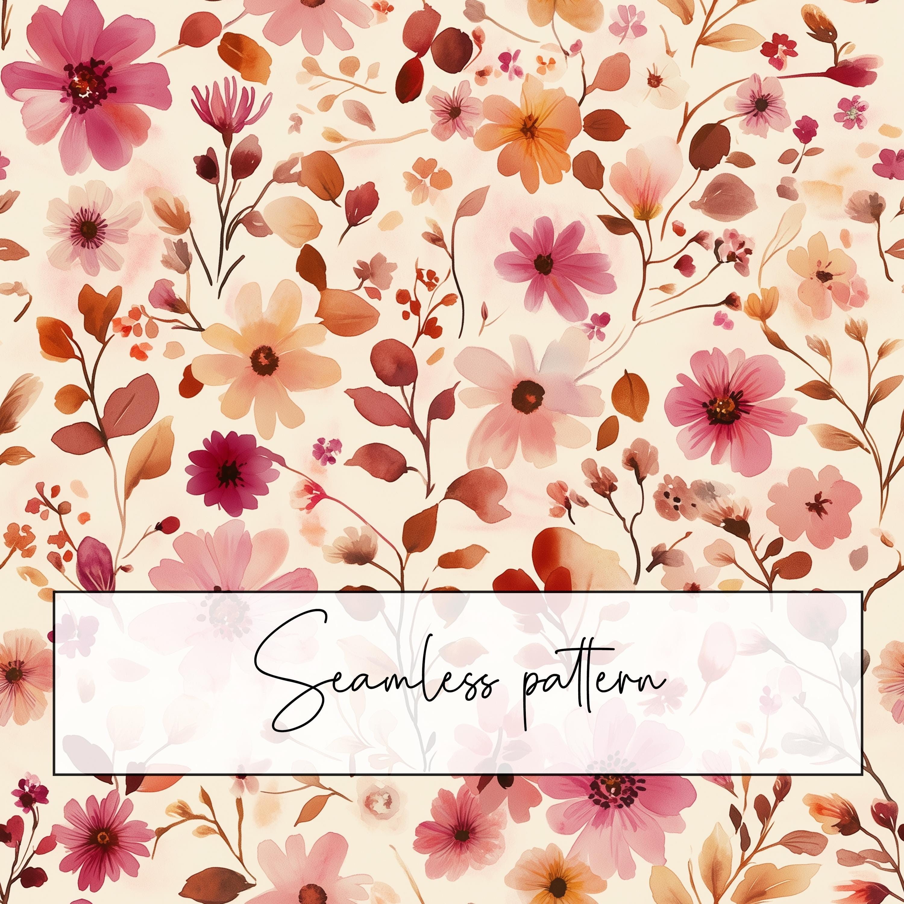 Fall Pink Pattern Simple Watercolor Pink Fall Floral Seamless Pattern, Ditsy Dusty Rose Color ...