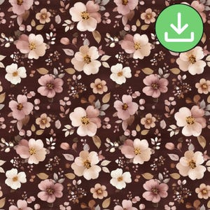 Stoffig roze en bruin naadloos bloemenpatroon, donkere neutrale bloemherhalingstegel (digitale download)