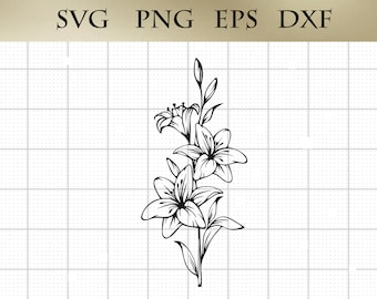 Lily SVG png eps dxf Lily Flower Drawing Outline Cricut Silhouette Vector Art Clipart Digital Download