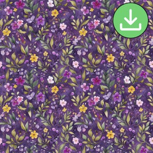 Aquarelle motif floral transparent violet vert jaune, motif répété, carrelage, imprimable, sublimation, téléchargement numérique