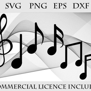 Notas musicales svg png eps dxf Paquete Cricut Archivo de corte Silueta Vector Clipart Descarga digital