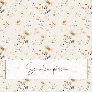 Marguerite aquarelle fleurs sauvages beige motif sans couture, motif floral neutre, carte imprimable, sublimation, téléchargement numérique