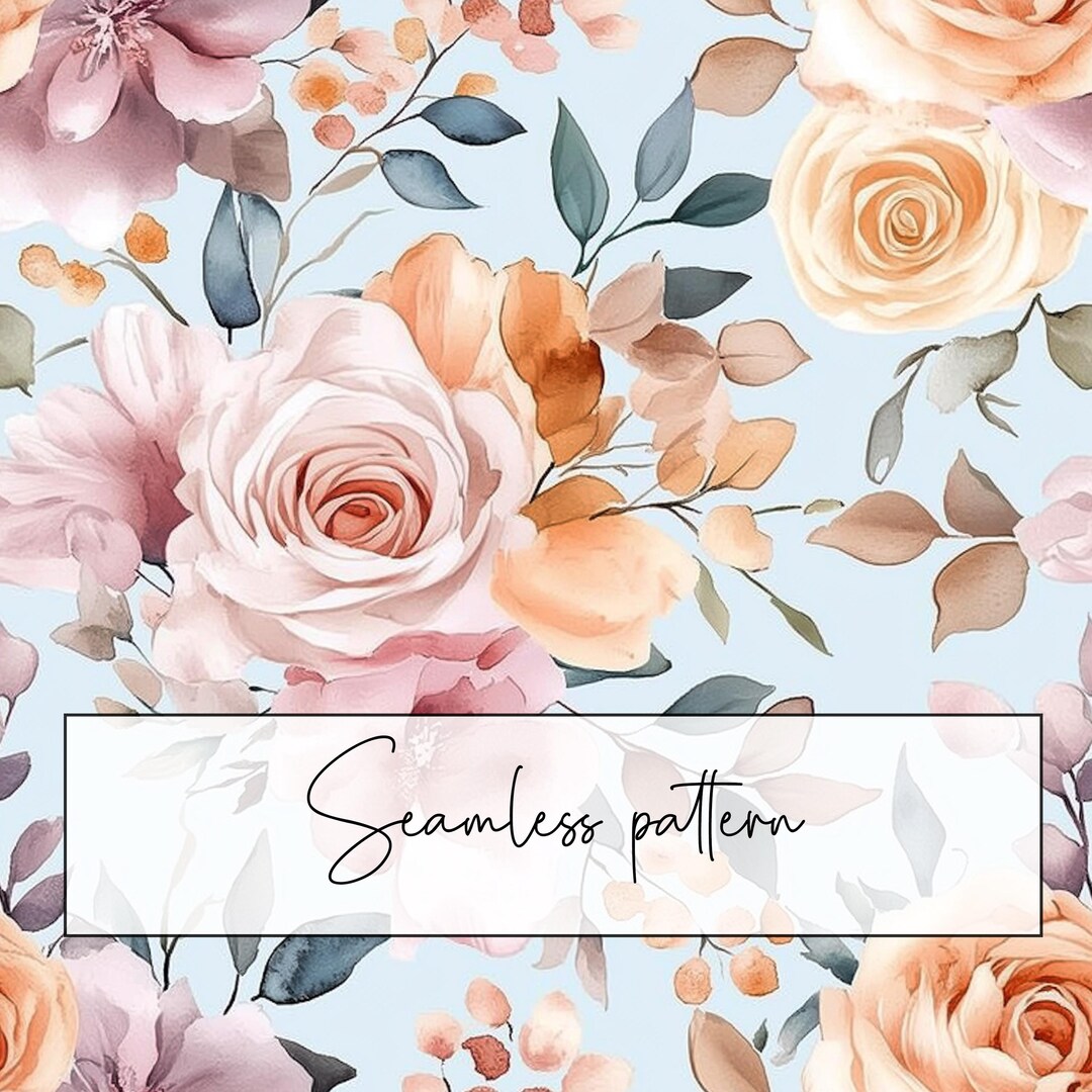 Watercolor Pink and Peach Roses Seamless Pattern, Floral Repeat Pattern ...