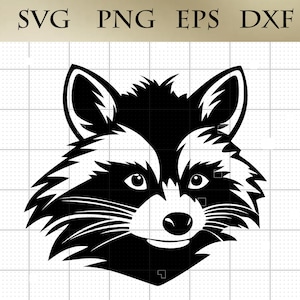 Tête de raton laveur Vector Art SVG png eps dxf Raton laveur coupe fichier, clipart noir et blanc découpe Cricut Design numérique téléchargement