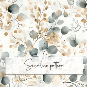 Naadloze gouden eucalyptuspatroon, groen en goud botanisch groen herhalingspatroon, elegante, afdrukbare kaart, digitaal papier, digitale download