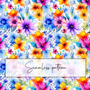 Neon Bright Ink Colorful Floral Seamless Pattern, Vibrant Flower Repeat Pattern, Fabric Pattern, Wallpaper Design, Digital Download
