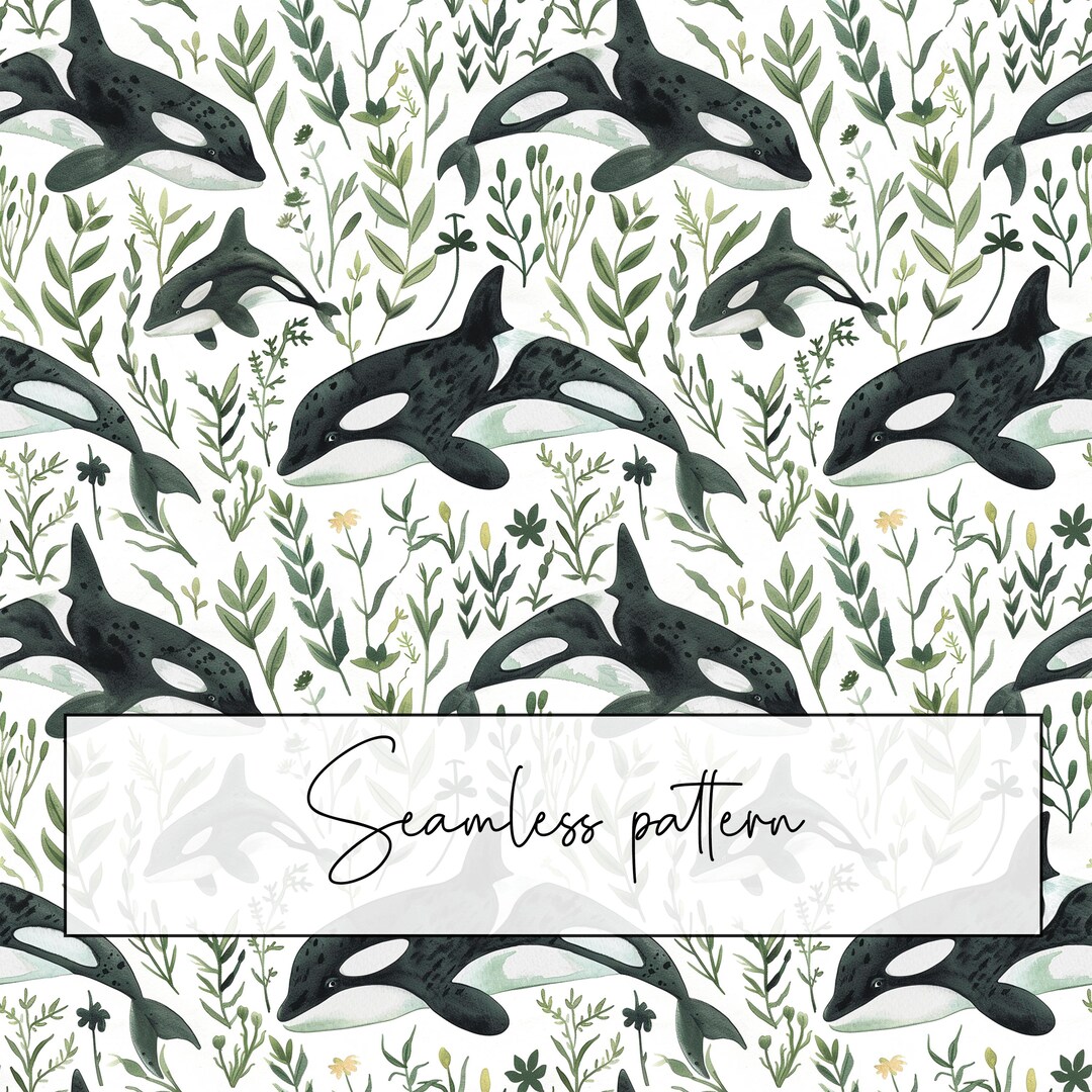 Cute Watercolor Orca Seamless Pattern, Repeat Pattern Tile, Background ...