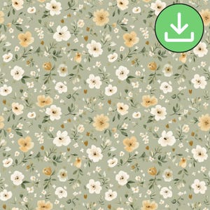 Seamless Sage Green Floral Pattern With Neutral Beige Off White Flowers Repeat Pattern Tile, Natural Colors, Watercolor, Digital Download