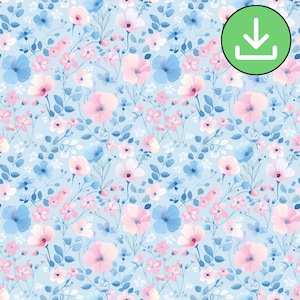 Light Pink and Light Blue Flower Seamless Pattern, Floral Repeat Pattern, Fabric Pattern, Wallpaper Design, Digital Download