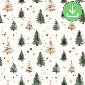 Árbol de Navidad de acuarela con estrellas, patrón bohemio, papel digital, sublimación, manualidades, diario, descarga digital