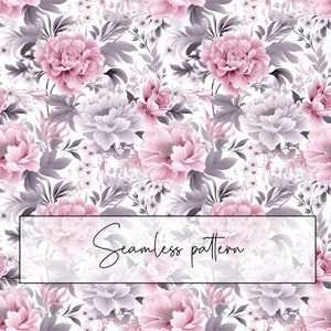 Naadloze roze en grijze bloemmotief, licht stoffige roze bloem herhalingspatroon, stoffenpatroon, behang, papier, digitale download