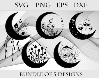Paddestoel maan svg png eps dxf herfst herfst mystieke maan bundel Cricut gesneden bestand silhouet vector clipart digitale download