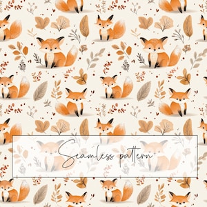 Fuchs und Herbst Blätter Muster, Herbst Blätter Fuchs Beige Rapportmuster, Stoffmuster, Tapetendesign, Papier, digitaler Download