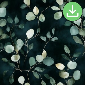 Dunkles Eukalyptus-Aquarell-nahtloses Muster, launisches Grün sich wiederholende Fliese, botanische (digitaler Download)