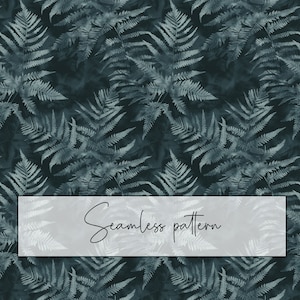 Farn Dunkel Nahtloses Muster, Botanische Nacht Farn Rapportmuster, Stoffmuster, Tapetendesign, Sublimation, Papier, digitaler Download