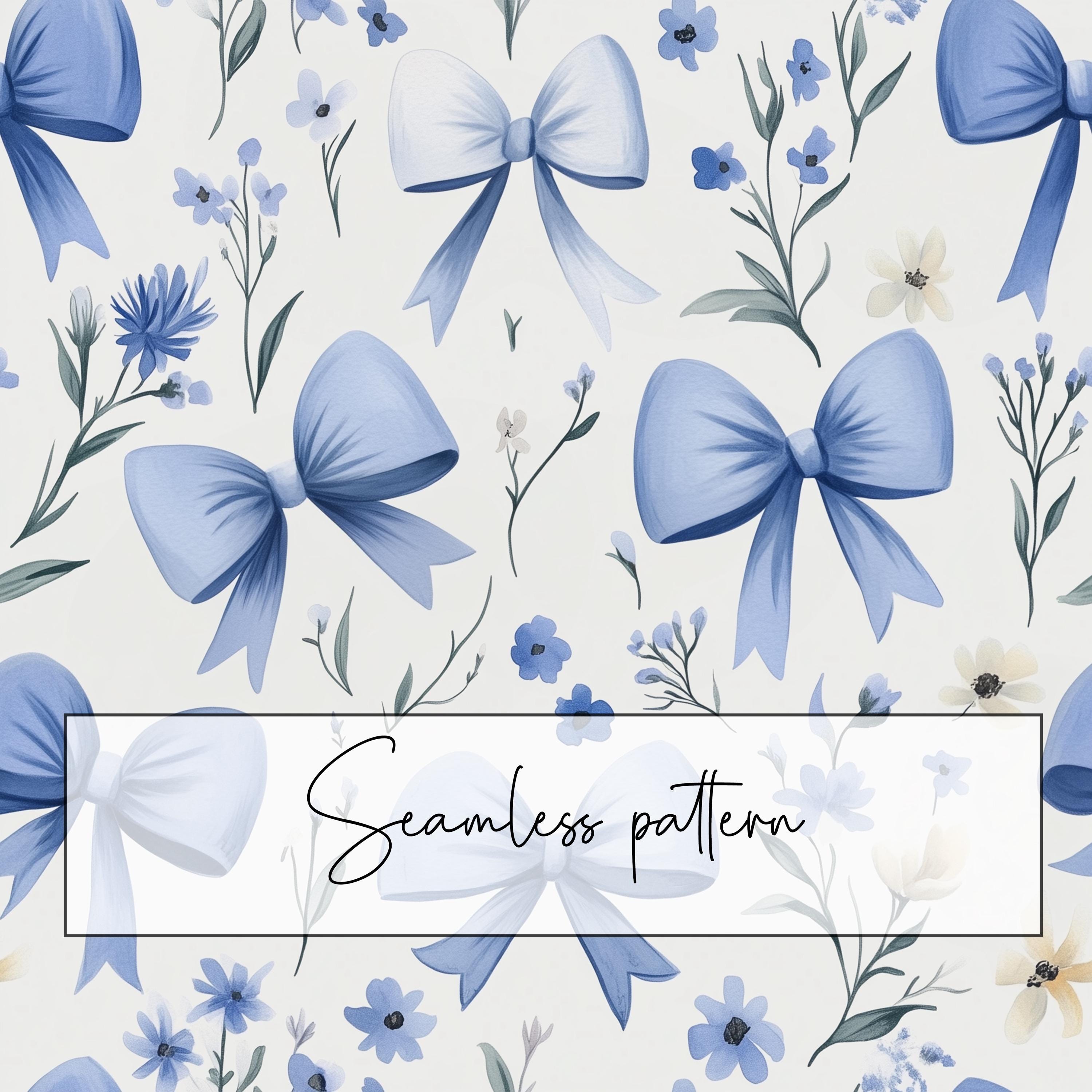 Blue Bows With Ditsy Flowers Seamless Pattern, Cute Floral Repeat ...