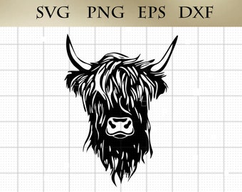 Highland Cow SVG png eps dxf gesneden bestand vectorkunst, Clip Art Graveerbare Cricut digitaal ontwerp