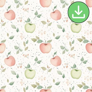 Apple Watercolor Seamless Pattern, Fruit Repeat Pattern, Light Autumn Fall Design (Digital Download)