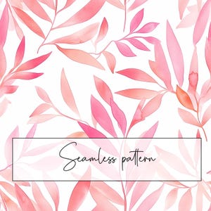 Pink Tropical Leaves Seamless Pattern, Watercolor Pink Palm Leaf Repeat Pattern, Hand Drawn, Modern Elegant, Digital Paper, Digital Download