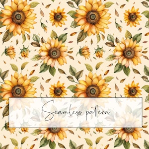 Herbst Sonnenblume Musterdesign, Aquarell Herbst gelbe Blume Rapportmuster, Stoffmuster, Tapetendesign, Papier, digitaler Download