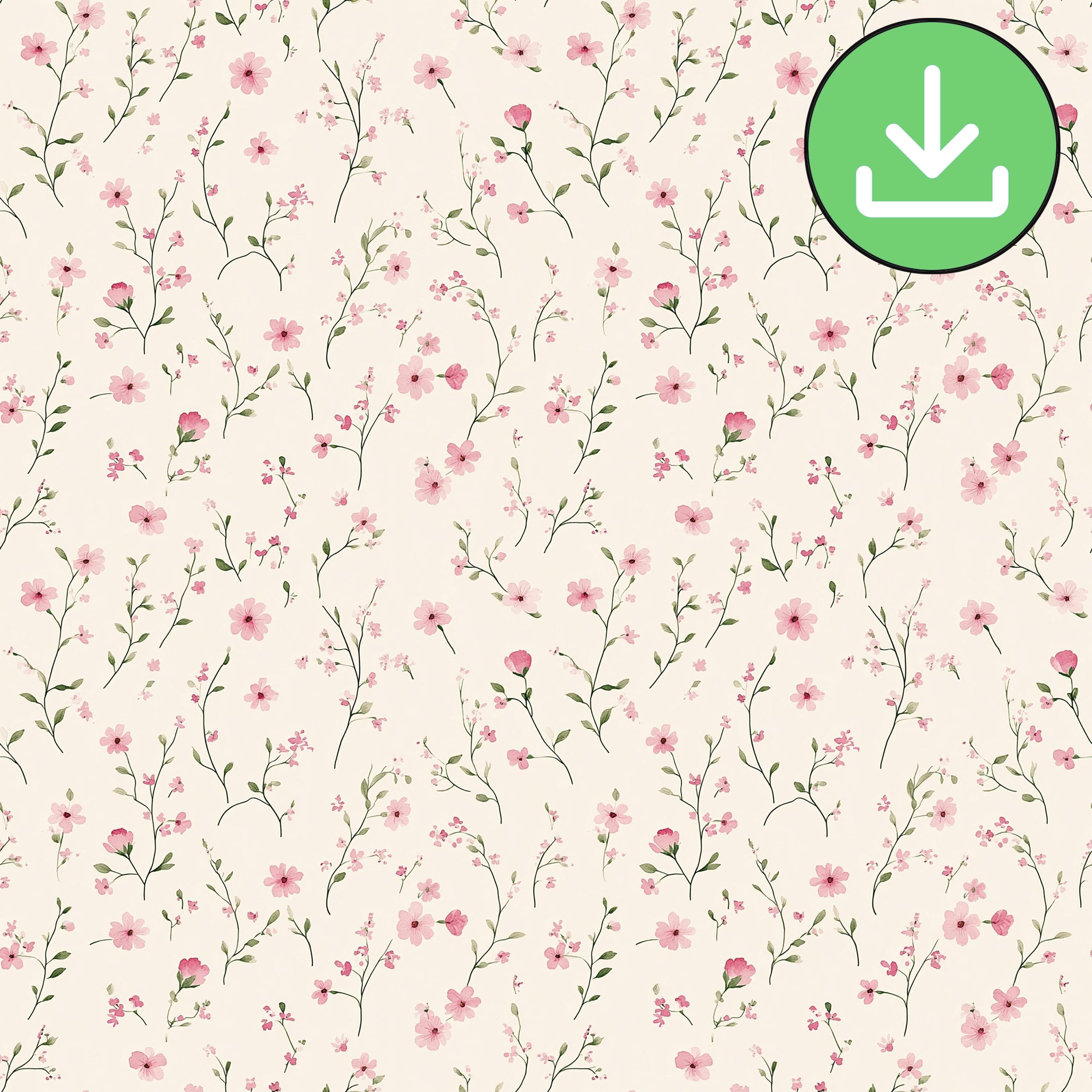 Ditsy Pink Flower Seamless Pattern, Wildflower Floral Beige Background ...